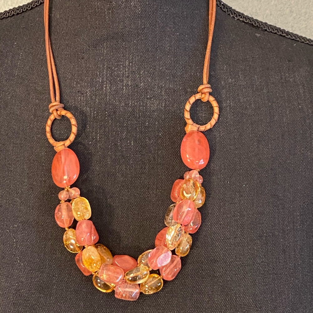 Coldwater Creek leather and stone necklace